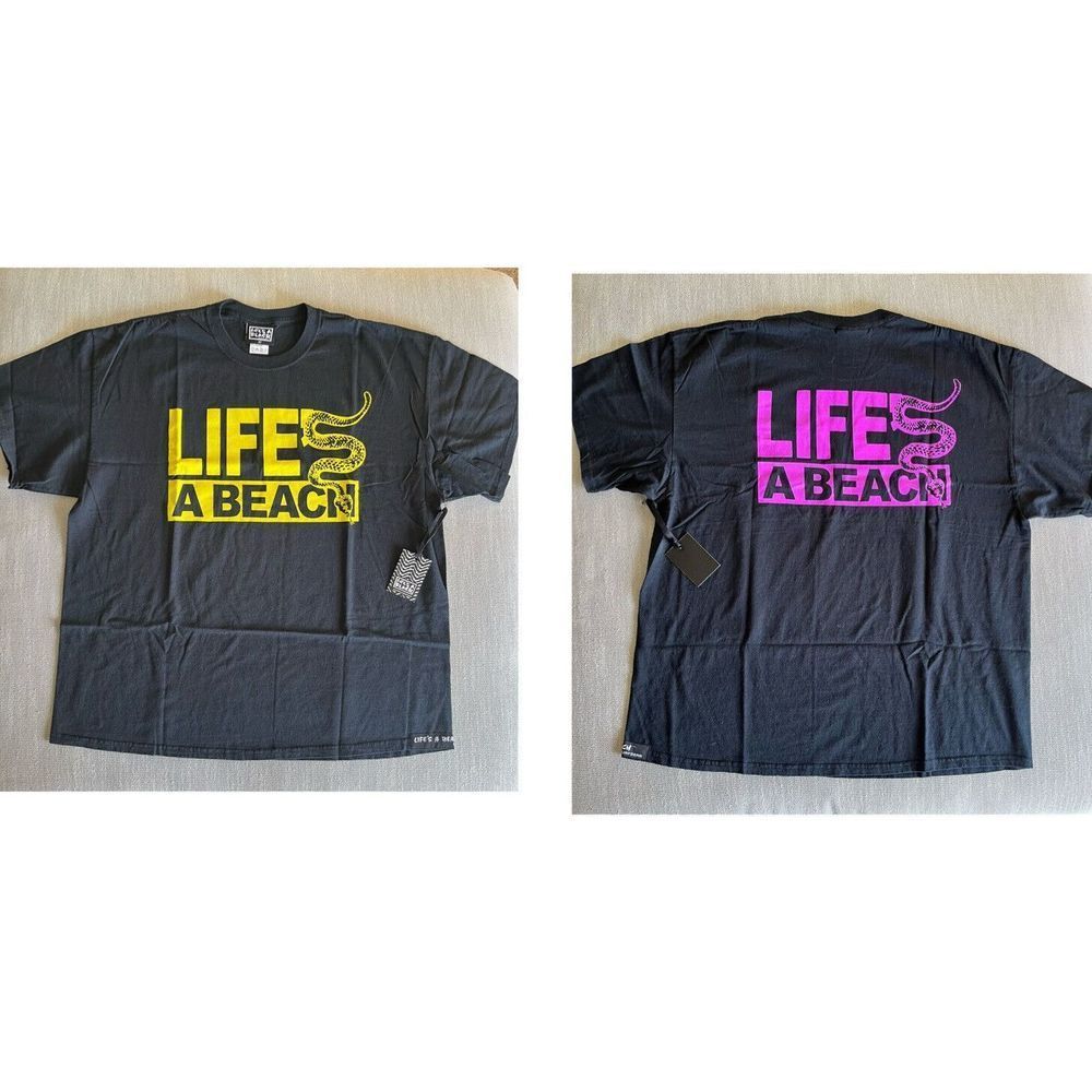 Lifes A Beach Shirt Men XL Black Graphic Crewneck Cotton